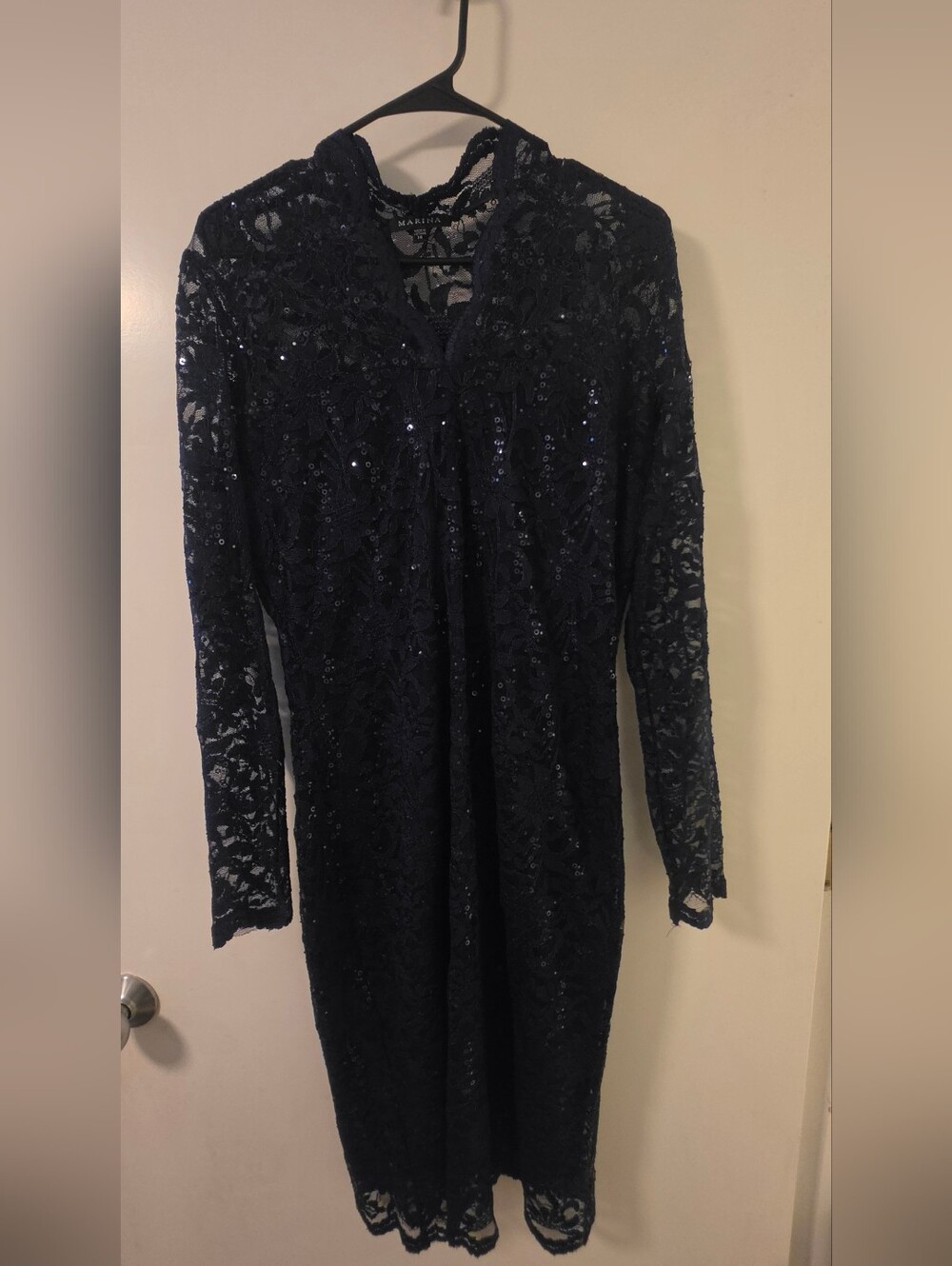 EUC! Women's Merina Navy Sequin Long Sleeve Cocktail Dress - Size 14